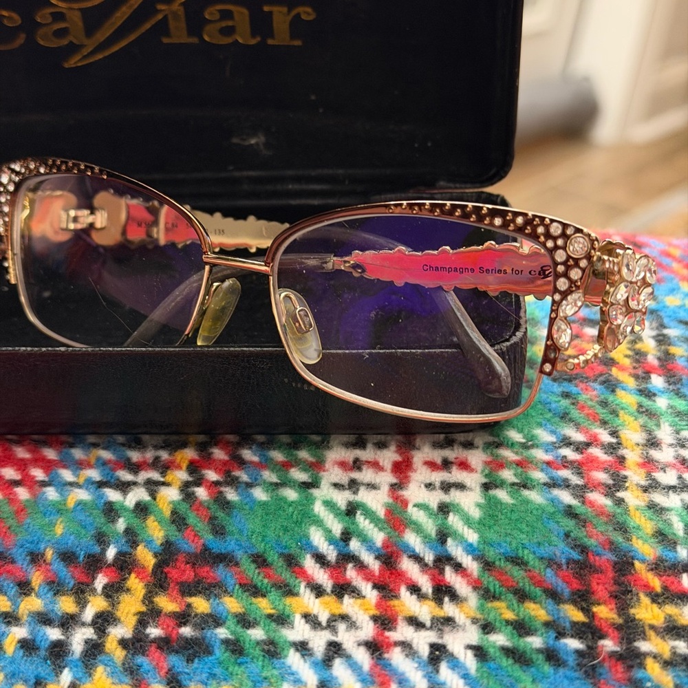Champagne Women's Rhinestone Embellished Eyeglass Frames - Rose Gold